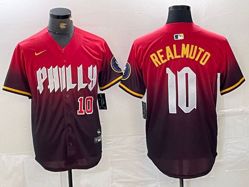 Men Philadelphia Phillies 10 Realmuto Red City Edition Nike 2024 MLB Jersey style 4